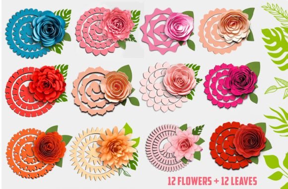 Download 3D Rolled Paper Flower &amp; Leaf SVG Bundle - Rolled Collection